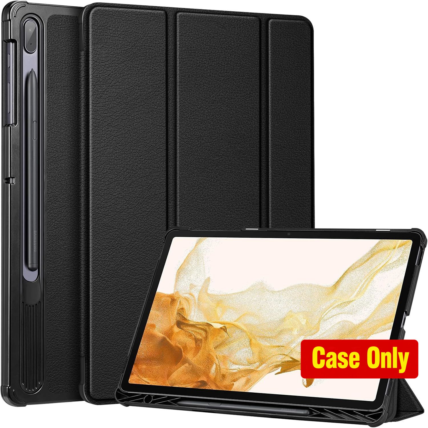 Ultra Thin Case for Samsung Galaxy Tab S8 Plus 12.4" with S Pen Holder, Black