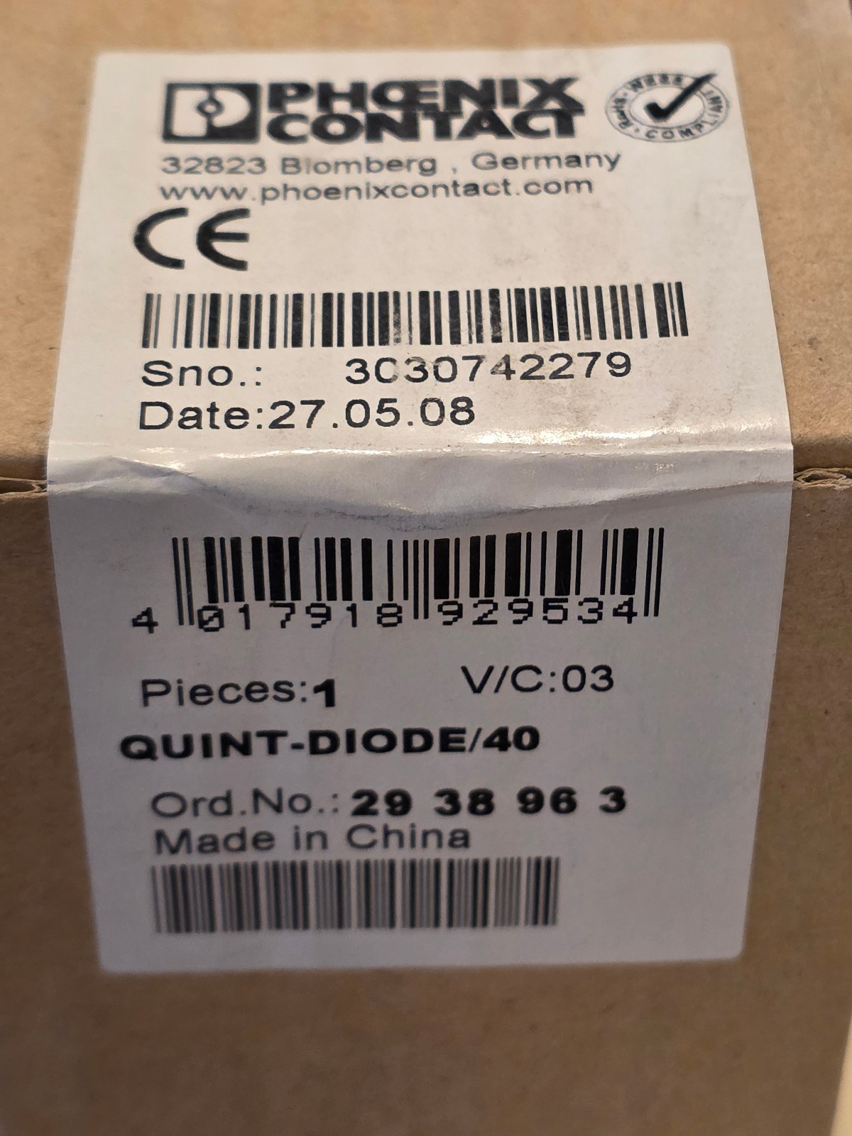 Phoenix Contact 2938963 QUINT-DIODE/40 Redundancy module, SEALED