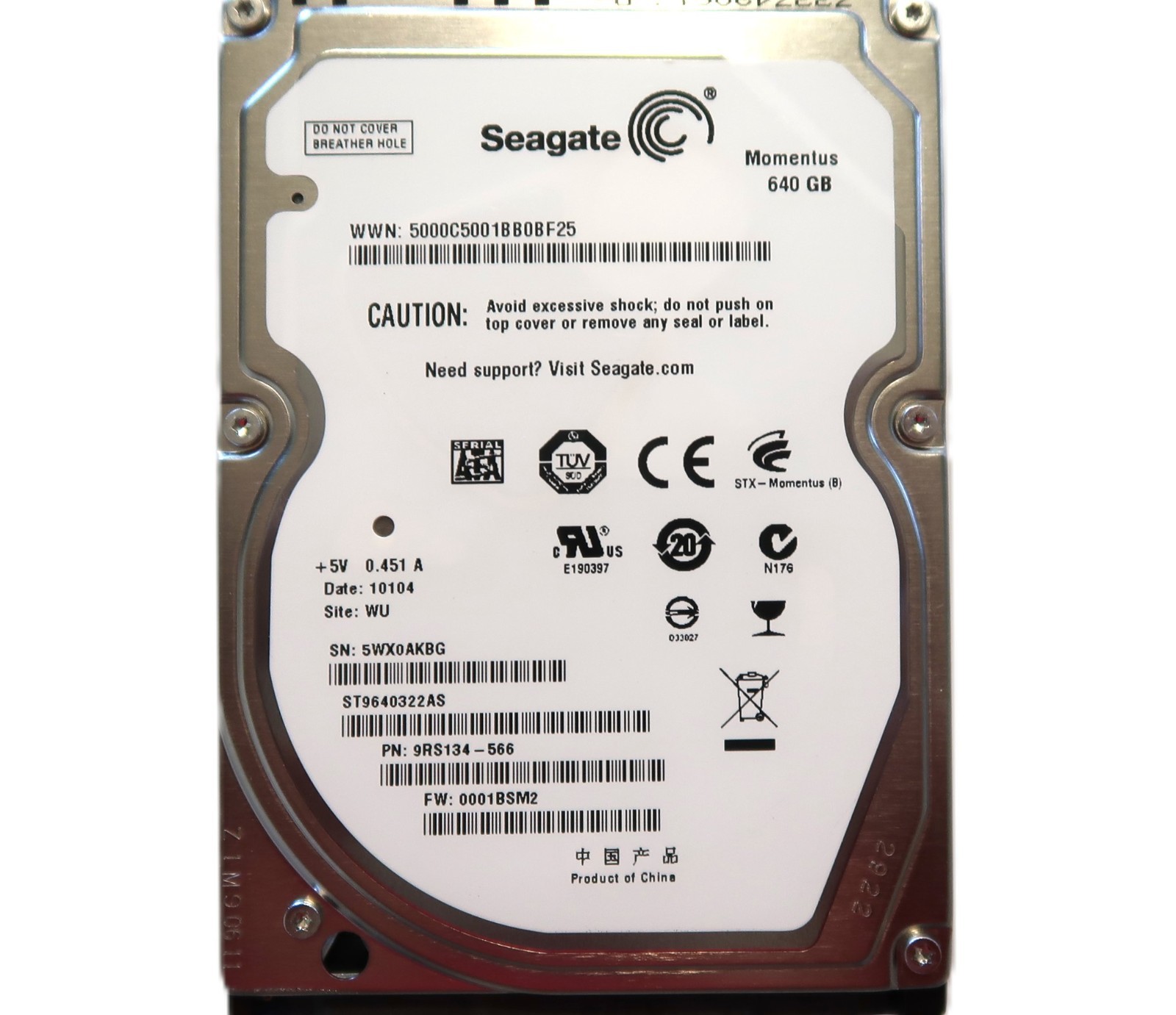 Seagate ST9640322AS 9RS134-566 0001BSM2 (5WX) WU China 2.5" 640gb Sata SEP/2009