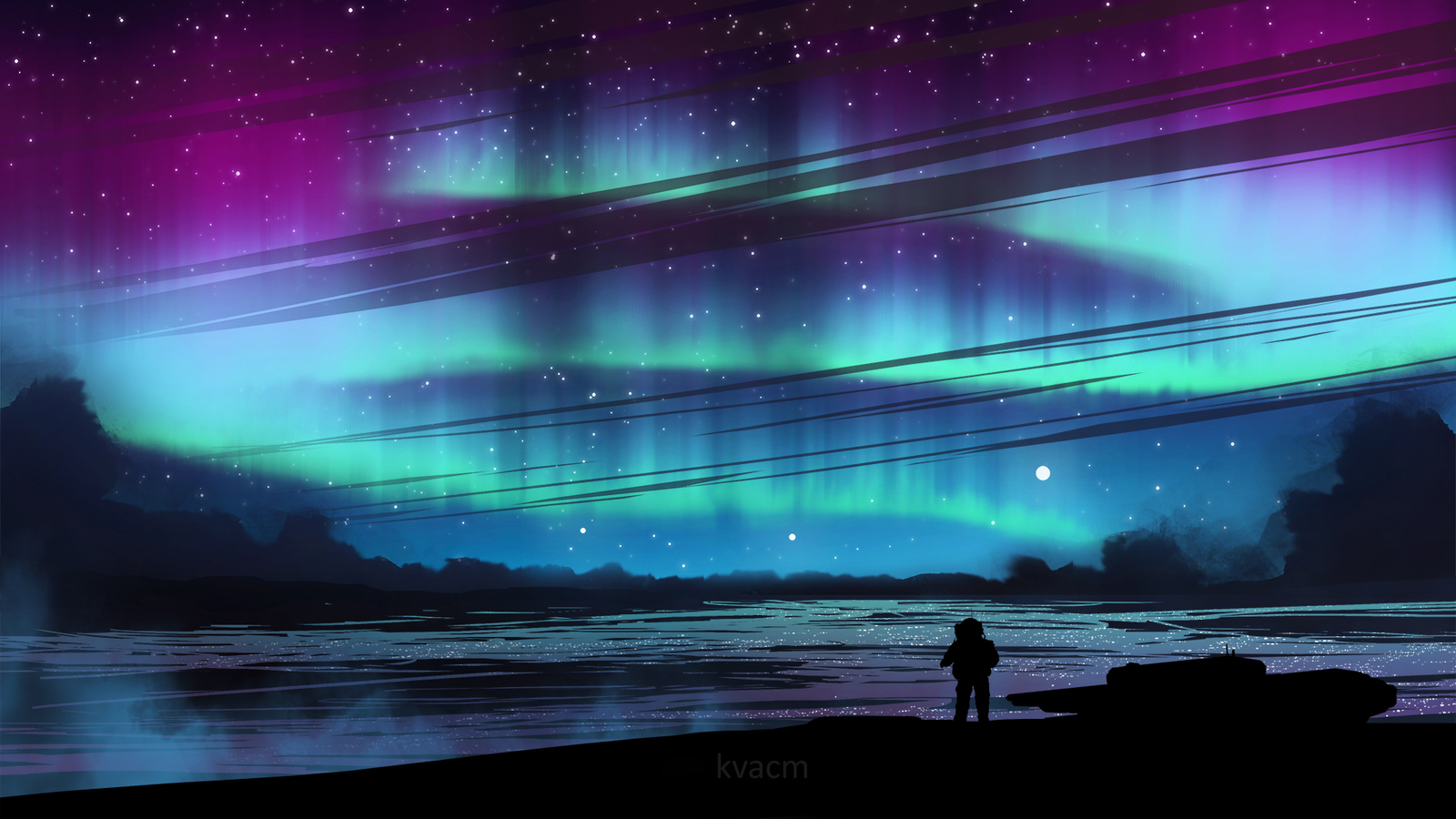 Landscape  astronaut aurorae night space art kvacm cyan Custom Gaming Mat Desk