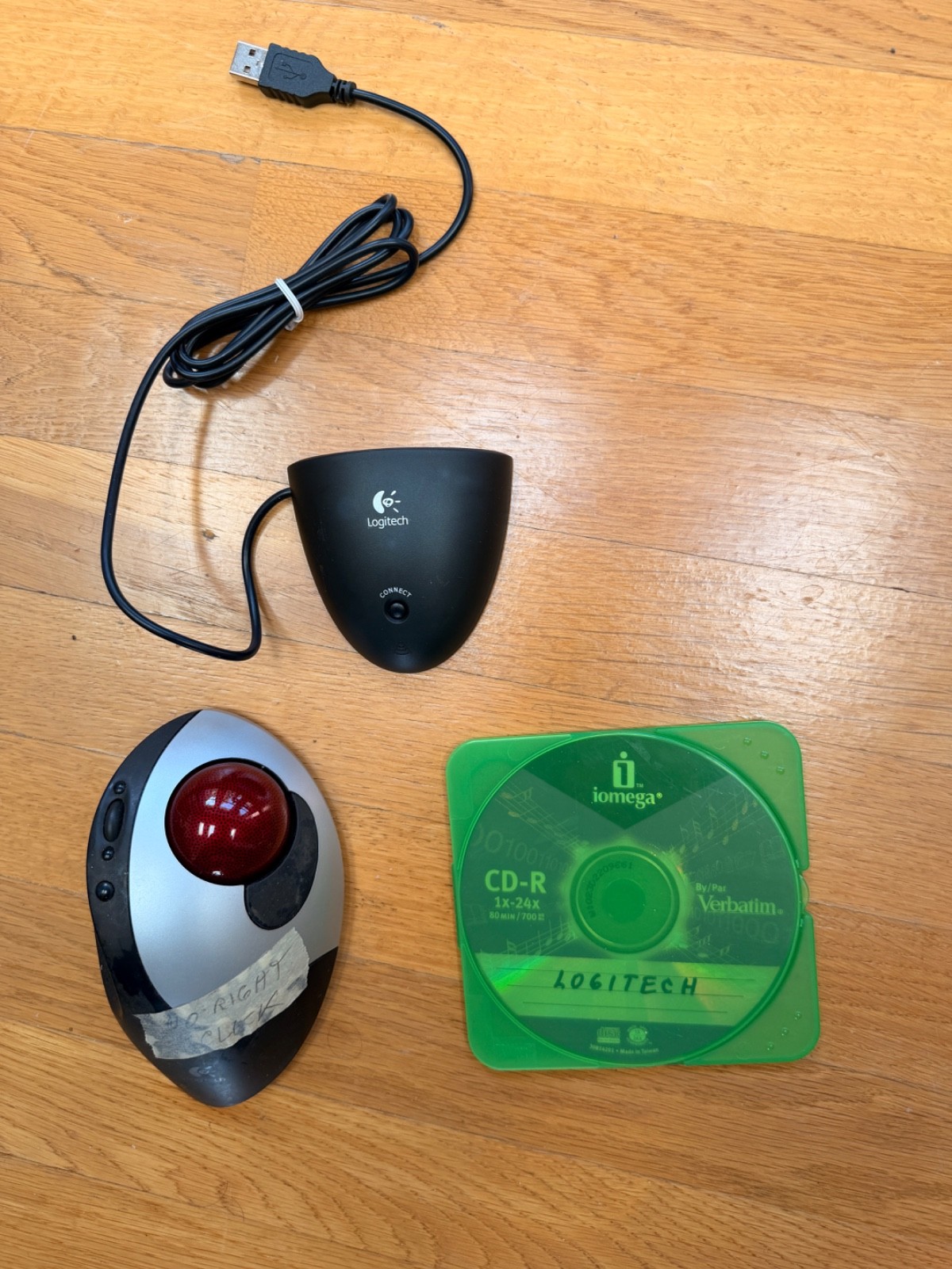 Logitech Cordless Optical TrackMan, trackball type mouse, Used, Rt. click not wk