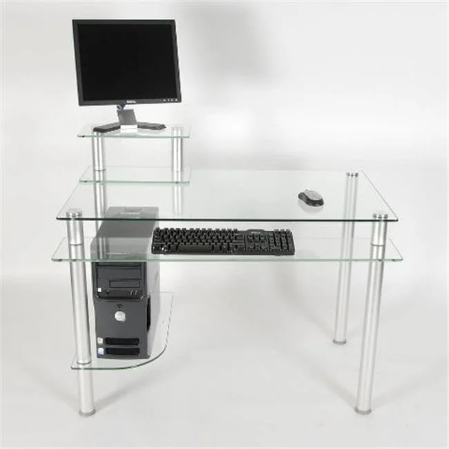 RTA Home and Office Clear Glass and Aluminum Computer Desk