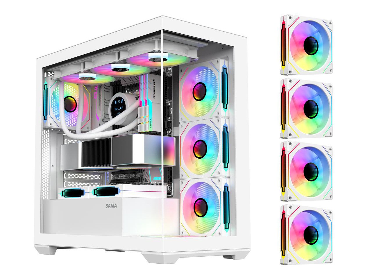 SAMA SV01 Gaming PC Case Computer Mid Tower ATX Case White with 4 Addressable