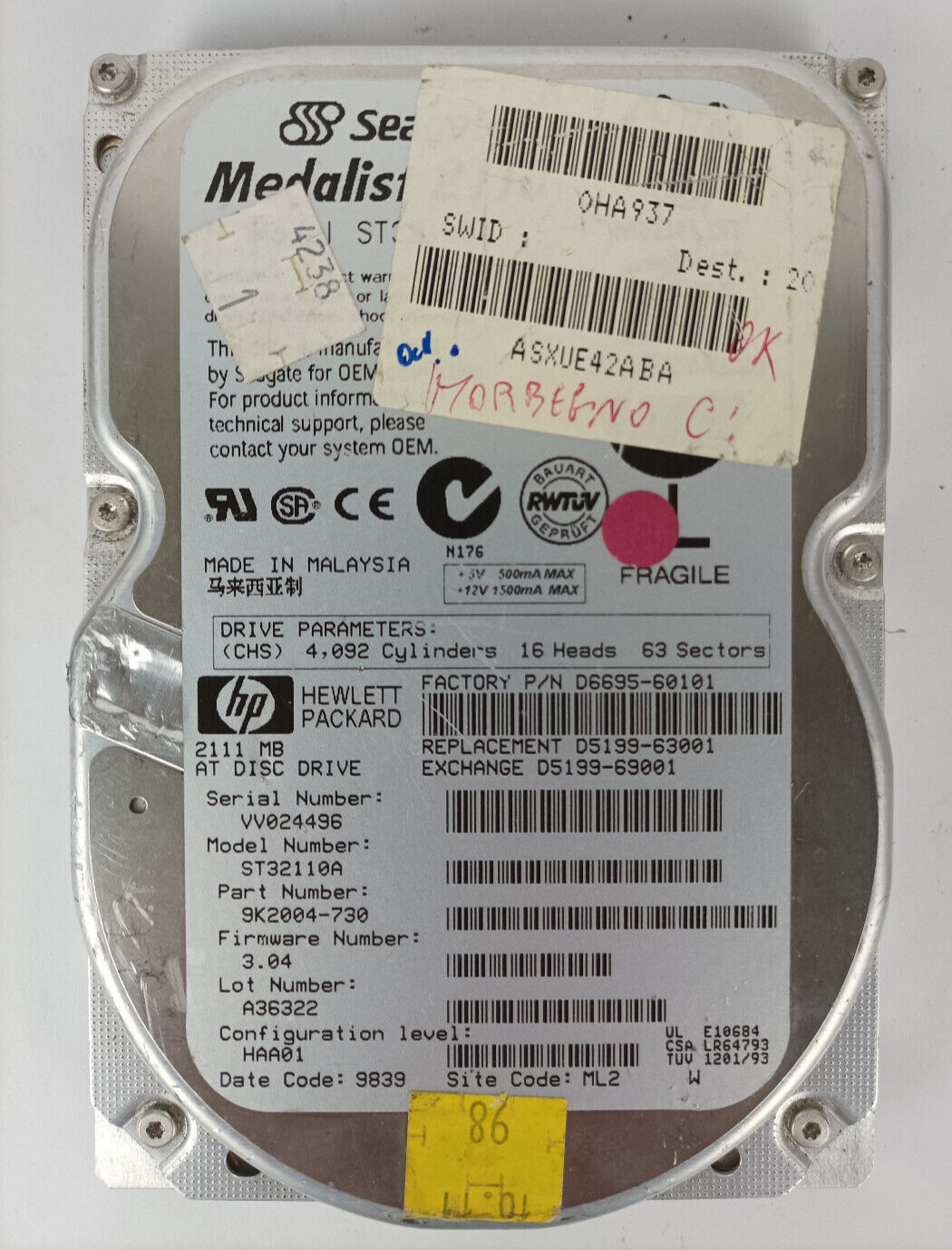 Seagate Medalist 2111mb ST32110A 9K2004-730 3.04 24002460-001 3.5 IDE Hard Drive