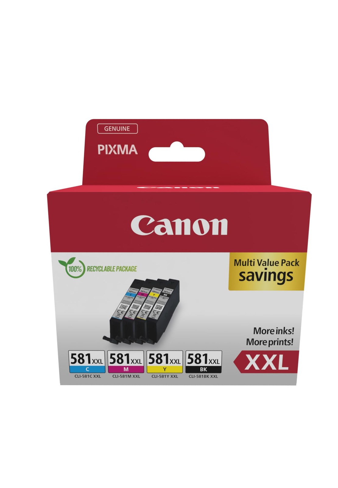 Canon CLI-581XXL High Yield Genuine Ink Cartridges, Pack of 4 (Black, Cyan, Mage