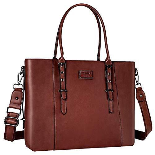 MOSISO PU Leather Laptop Tote Bag for Women (17-17.3 inch), 17.3 inch, Brown 