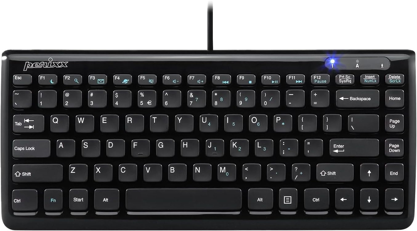 Perixx PERIBOARD-407B US, Wired USB Mini Keyboard with 11 Hot Keys - Glossy Blac