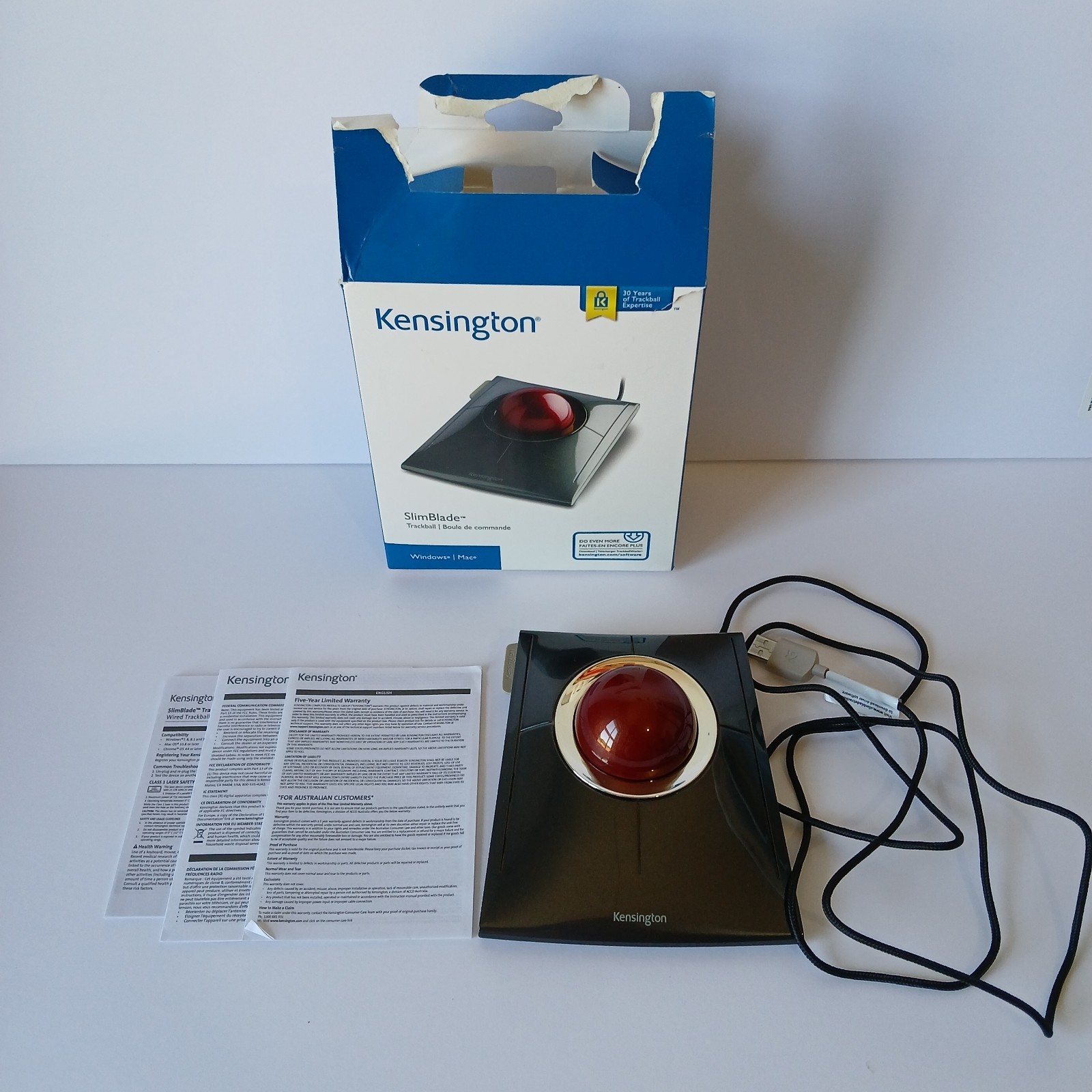 Kensington Slimblade Trackball With Box And Paperwork K72327US Tested  Wired