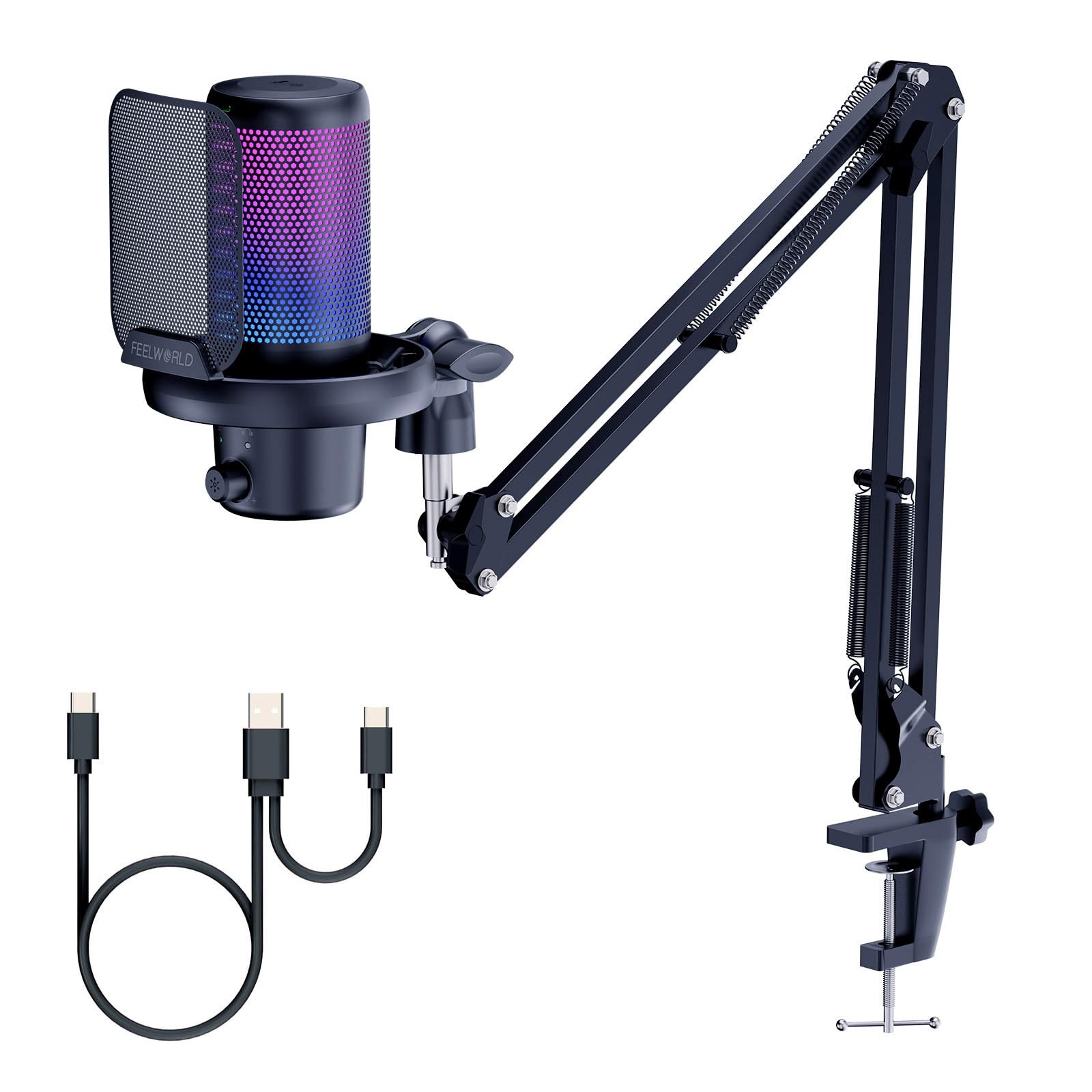 VM1 Gaming PC USB Microphone Condenser Mic with Noise Cancellation Mute RGB L...