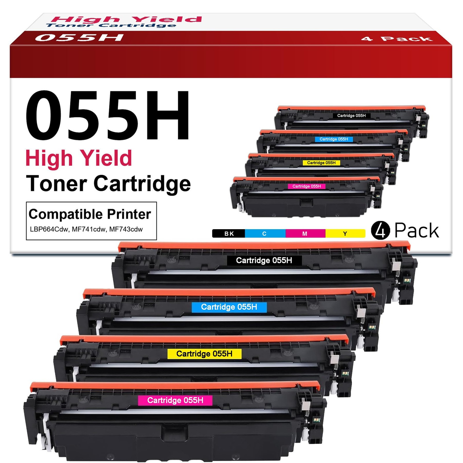 ** NEW Canon Toner | 055H / 055 | Black/Color | With Chips | Compatible | 4-Pack