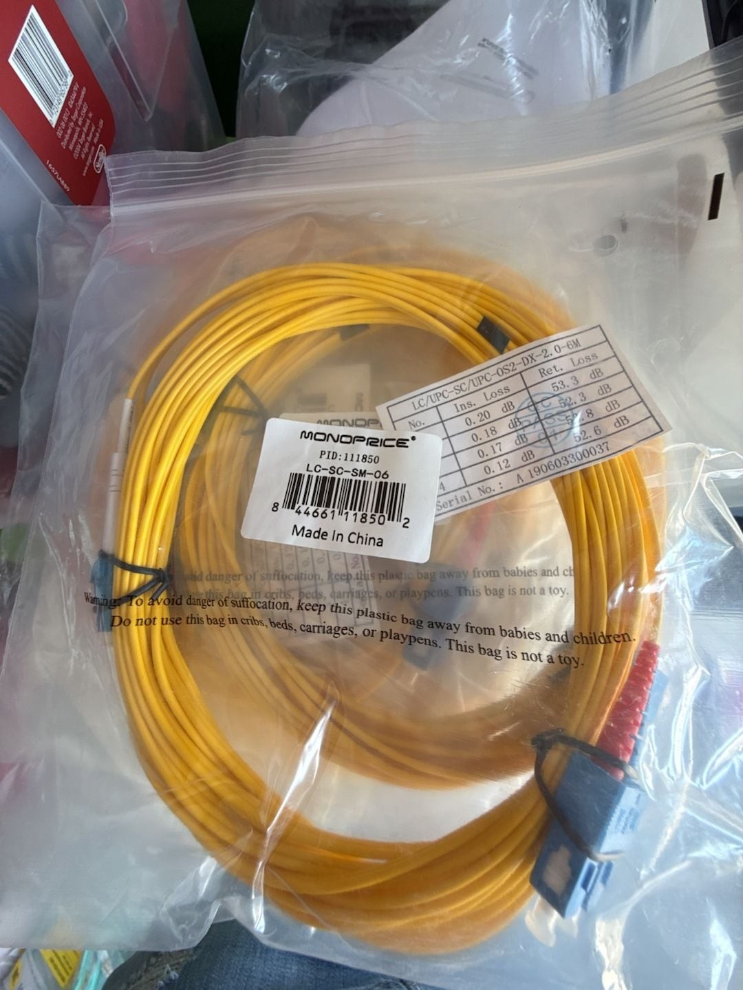 Monoprice PID 11850 LC to SC OS2 Single Mode Fiber Optic Cable 6M