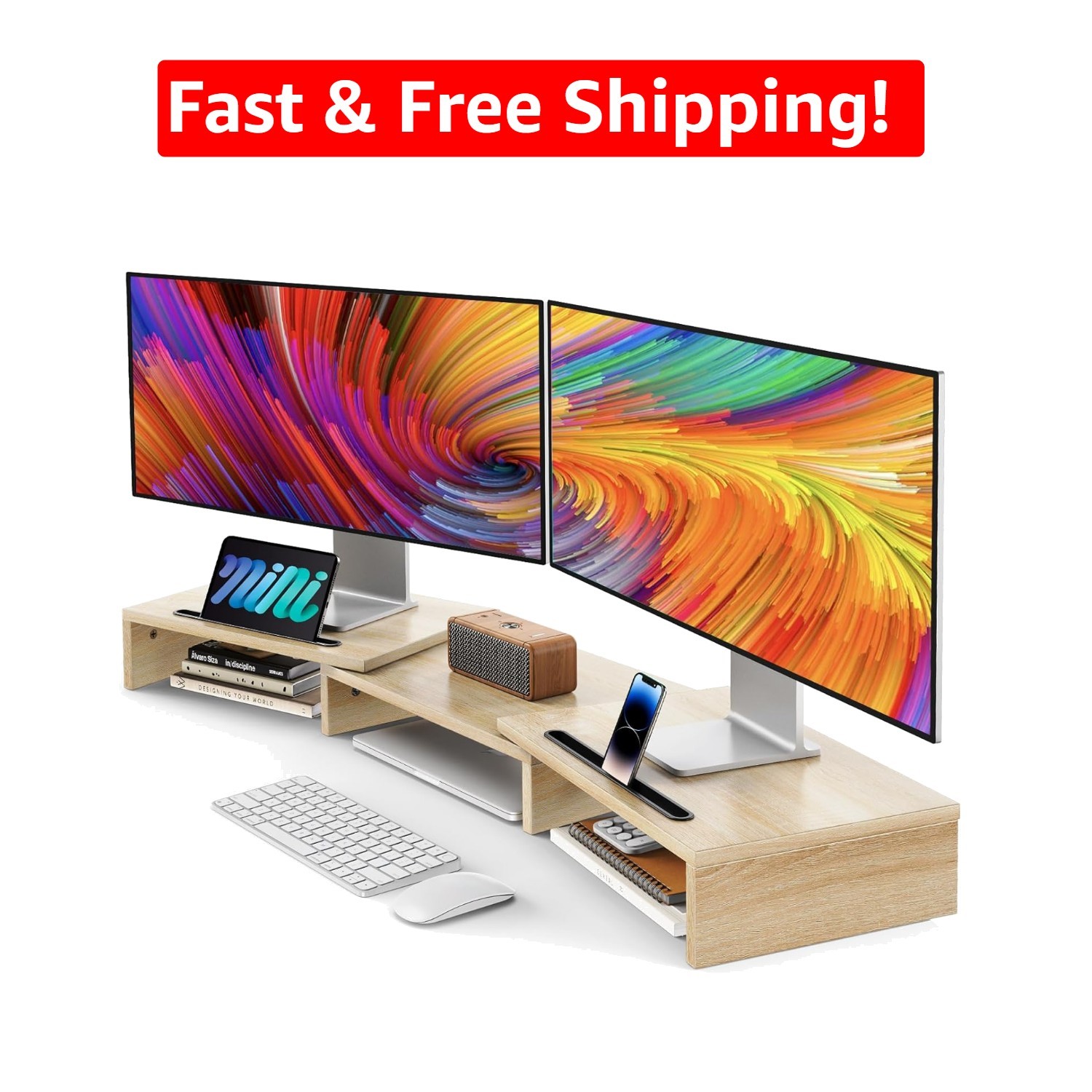 Multi-Functional Dual Monitor Stand with Slots - Enhance Your Workspace Elegance