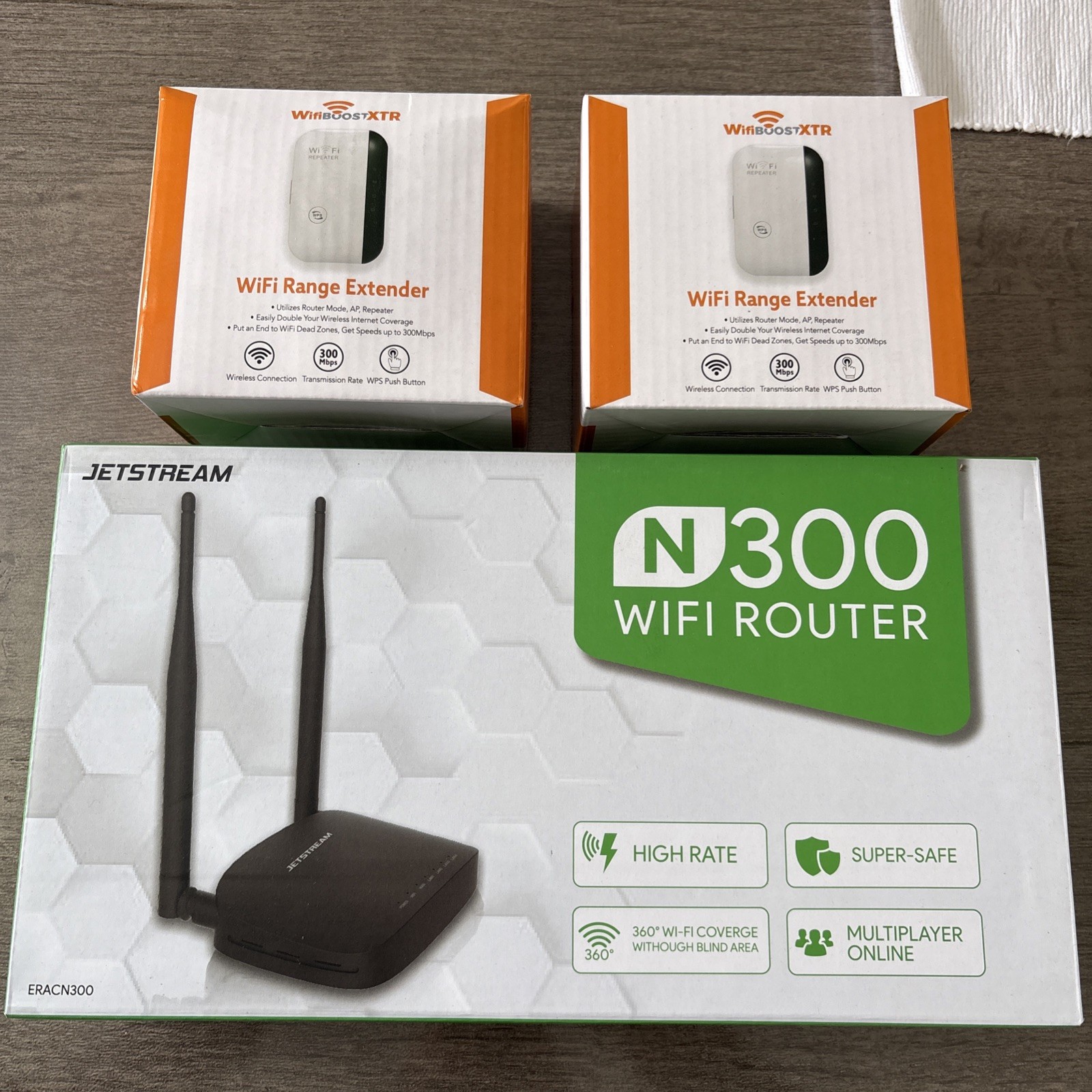 Jetstream N300 ERACN300 WiFi Router + 2 WiFi Range Extenders 2.4ghz, Brand New