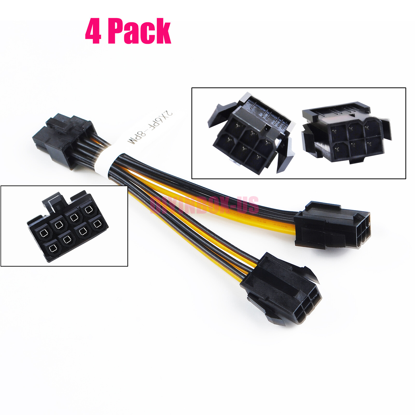 4-10 Pack Dual 6Pin Female to 8Pin Male PCIE PCI Express GPU Power Adapter Cable