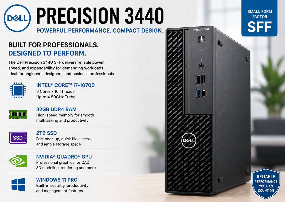 NEW Dell Precision 3440 Intel Core i7 32GB RAM 2TB Nvidia Quadro Win11Pro SFF PC