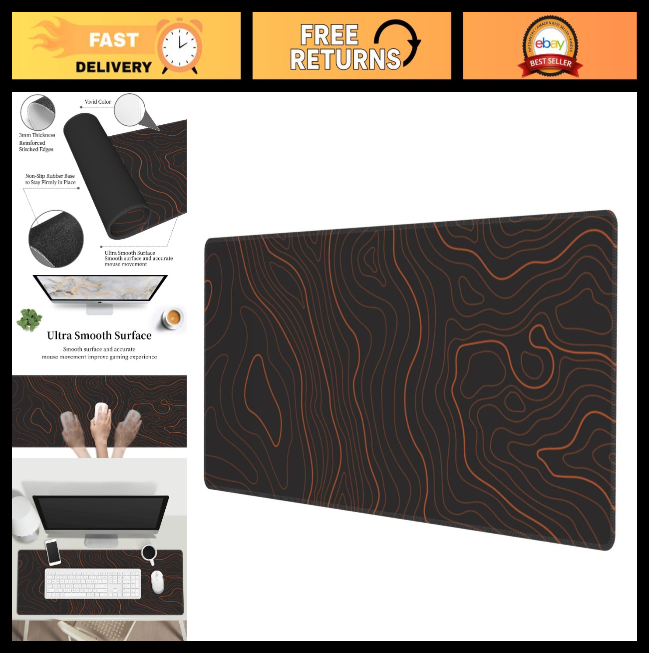 Topographic Contour Line Mouse Pad - Ergonomic Design for Office & Gaming Use