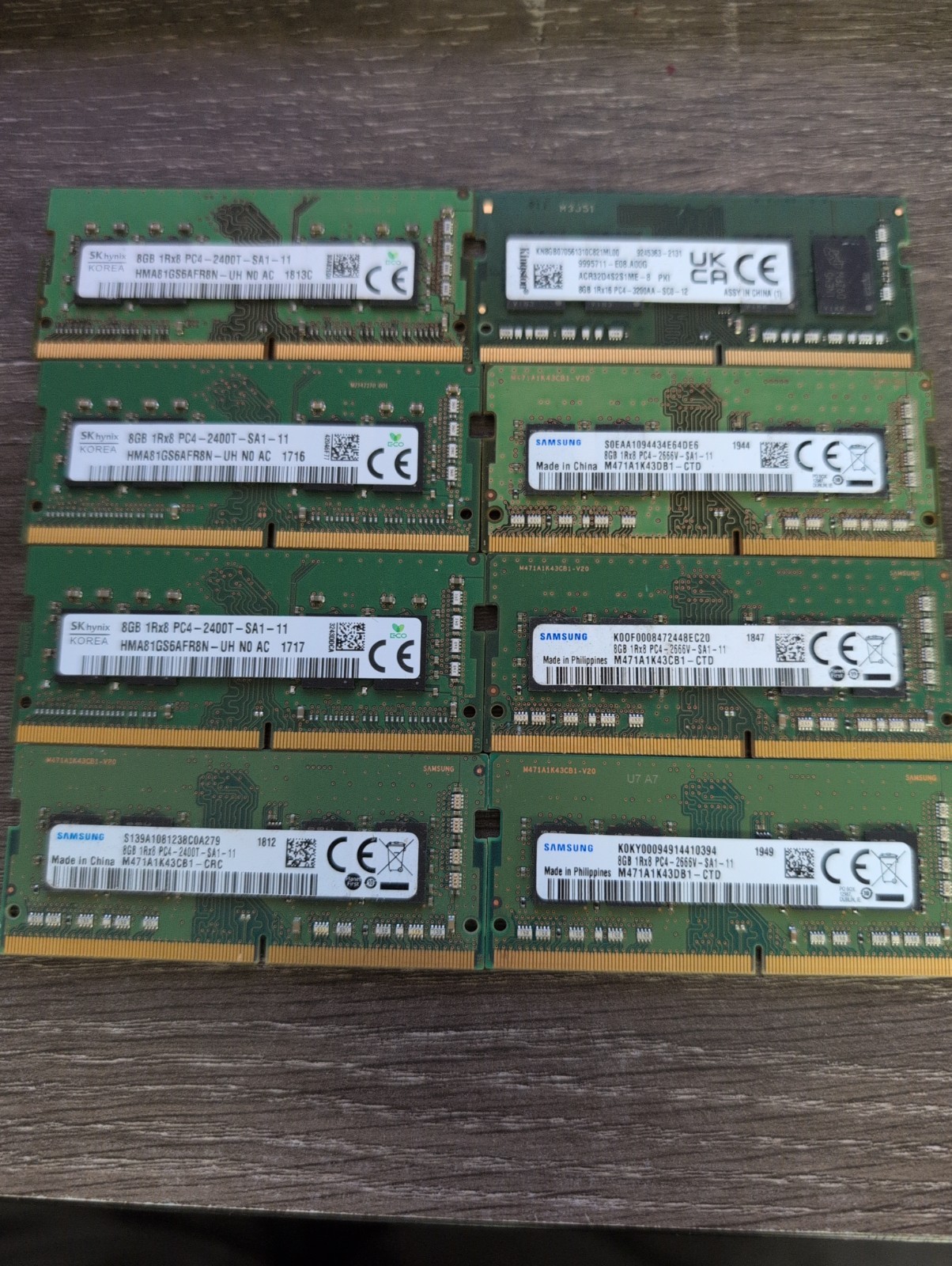 Lot Of 8x 8GB 1Rx8 PC4 2400T 2666V Laptop RAM Module, Mixed Brands Mix Speeds