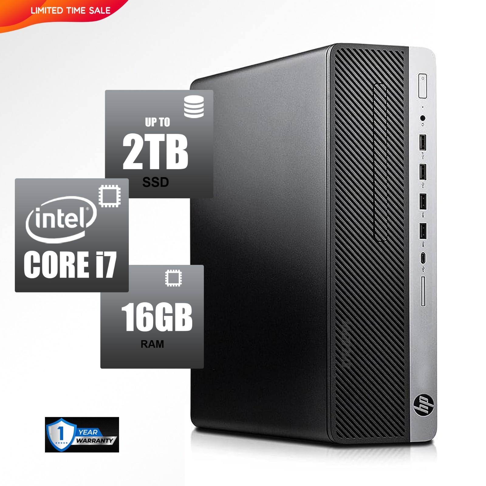 HP Desktop Computer PC i7 7th Gen, up to 16GB RAM 2TB SSD, Windows 11, WiFi