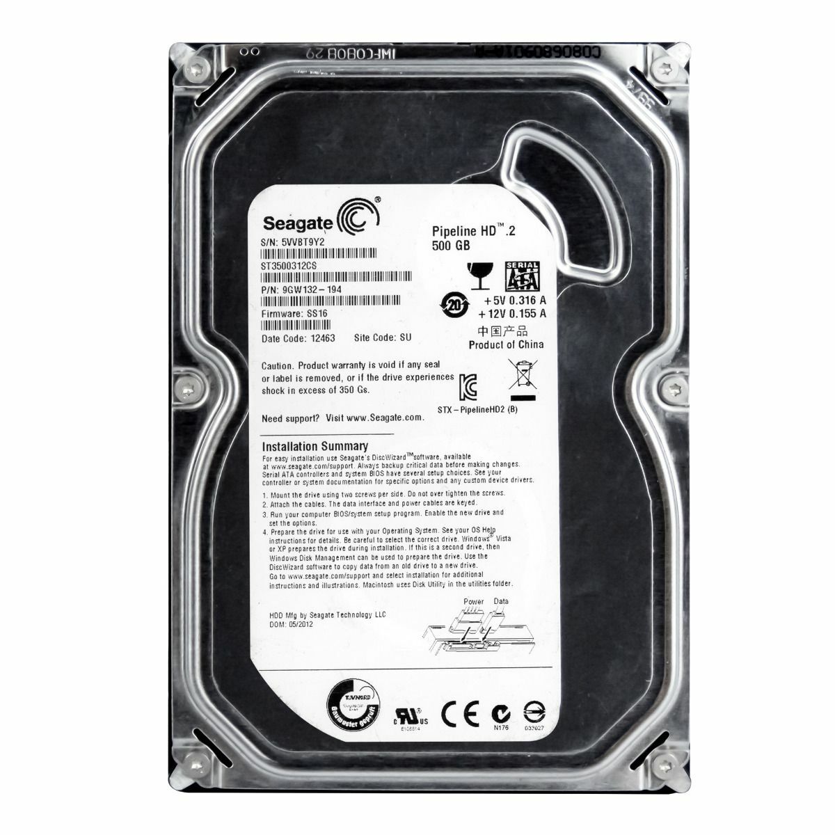 HARD DRIVE SEAGATE PIPELINE HD.2 ST3500312CS 500GB SATA II 5900RPM 8MB 3.5''