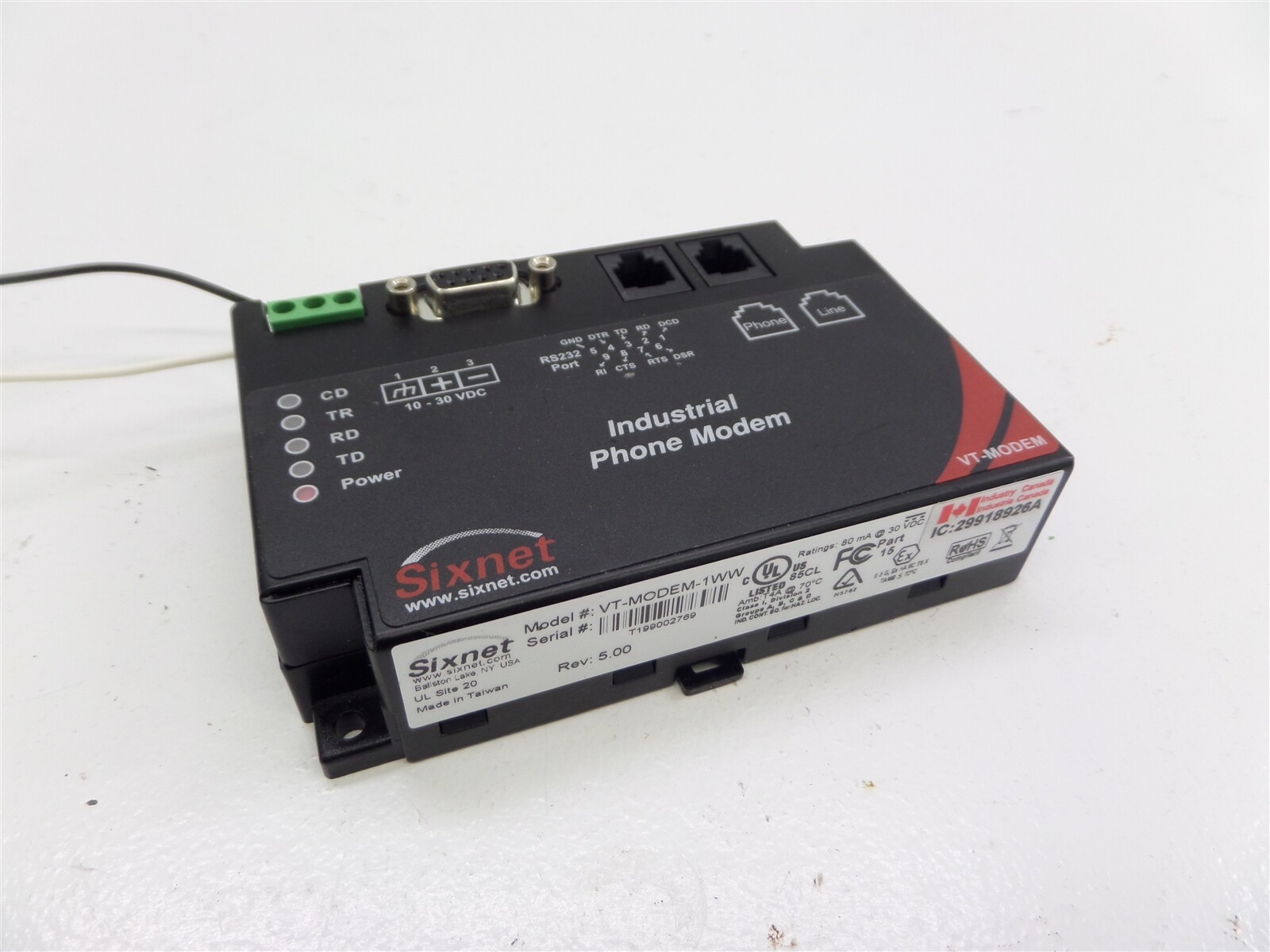 Sixnet VT-MODEM-1WW Rev: 5.00 Industrial Phone Modem 
