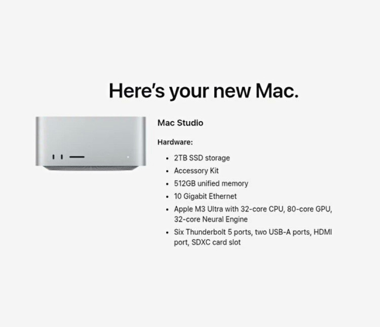 Apple Mac Studio M3 Ultra 32-Core CPU 80-Core GPU 512GB RAM 2TB SSD 10GB ETHERNT