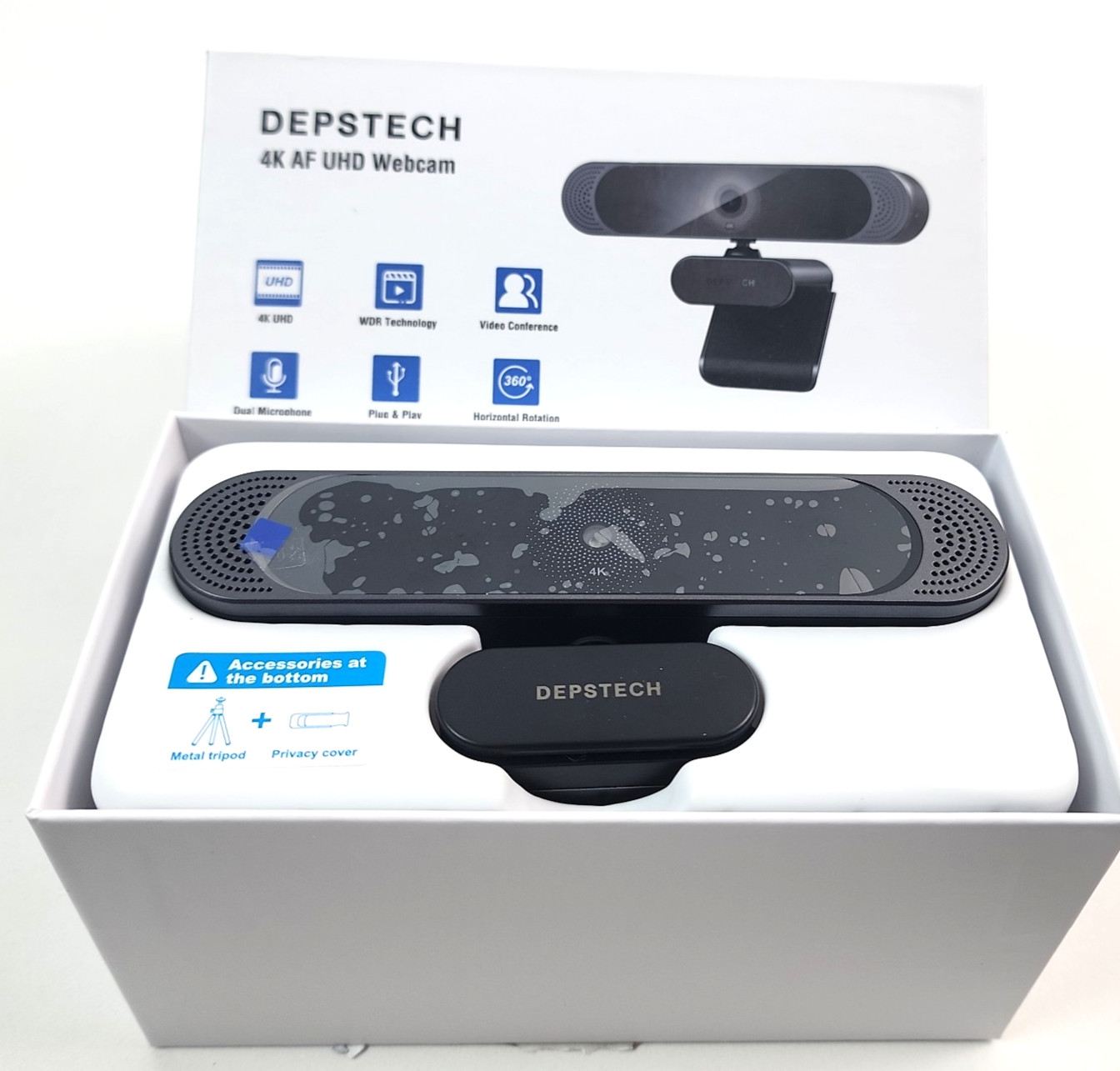 DEPSTECH 4K AF UHD Webcam Autofocus Streaming Camera w/ Tripod, Cover & Stickers