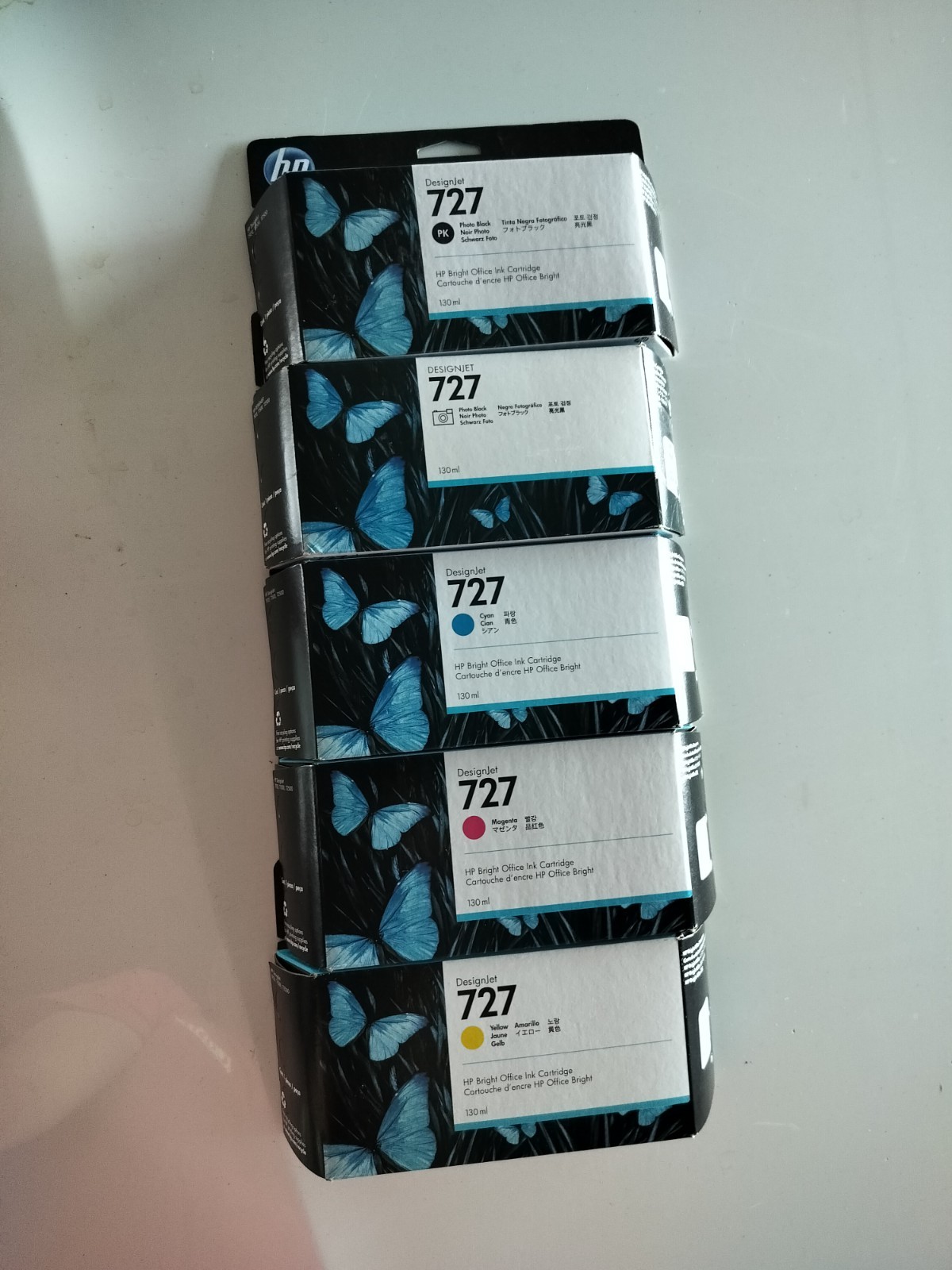 Full Set 5 Genuine Original Factory HP 727 Inkjet Cartridges 130 ml 2021-2023