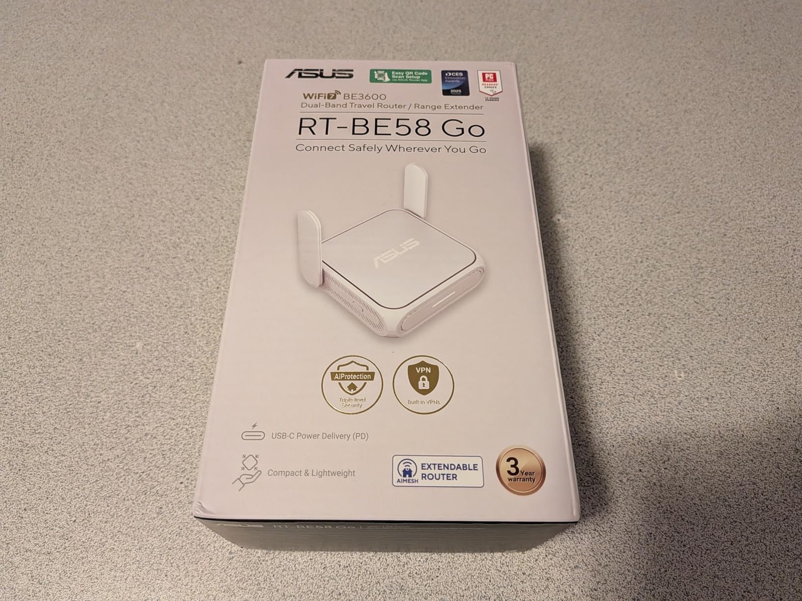 ASUS RT-BE58 Go Travel Router WiFi 7 Dual-Band, 3.6Gbps, Secure Public WiFi