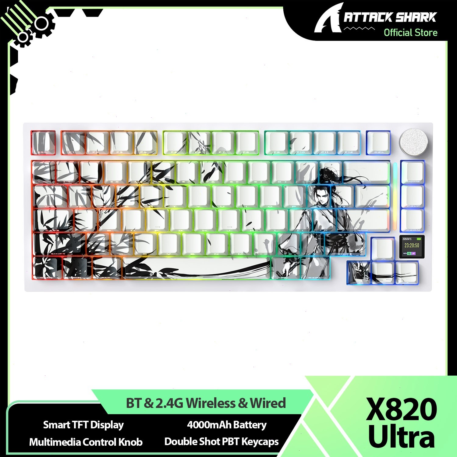 ATTACK SHARK X820Ultra  Wireless Gaming Keyboard   Smart TFT Display&Knob RGB