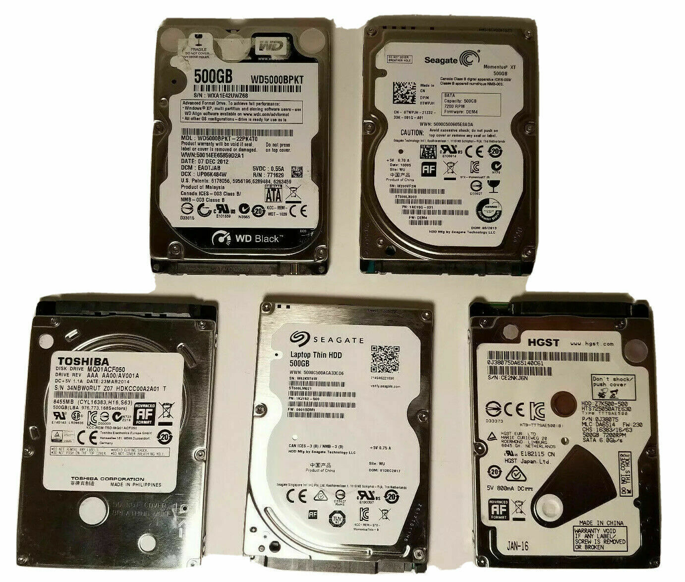 LOT OF 5, 10 & 15 HDD 2.5" SATA 500GB Tested Working