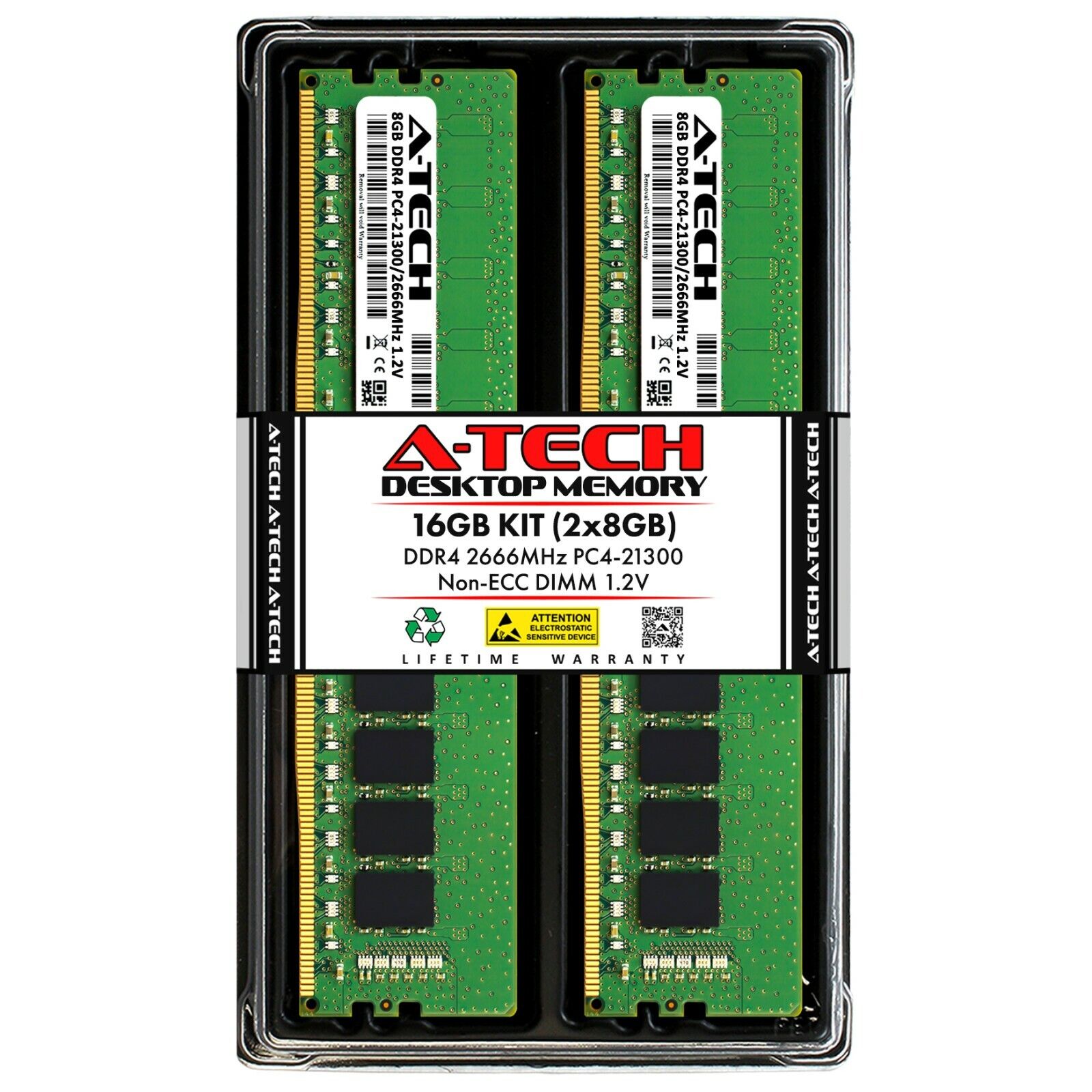 A-Tech 16GB 2x 8GB DDR4 2666 PC4-21300 Desktop 288-Pin DIMM Memory RAM Kit 16G