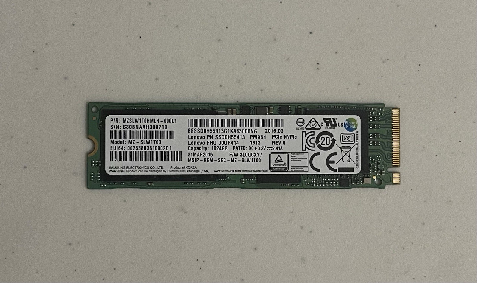 100% HEALTH Samsung 1TB M.2 NVMe PCIe Internal SSD MZSLW1T0HMLH-000L1