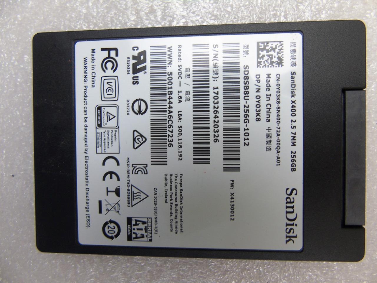 SanDisk X400 2.5 7MM 256GB SD8SB8U-256G-1012, DP/N: Y03K8 SATA SSD Drive  2.5\