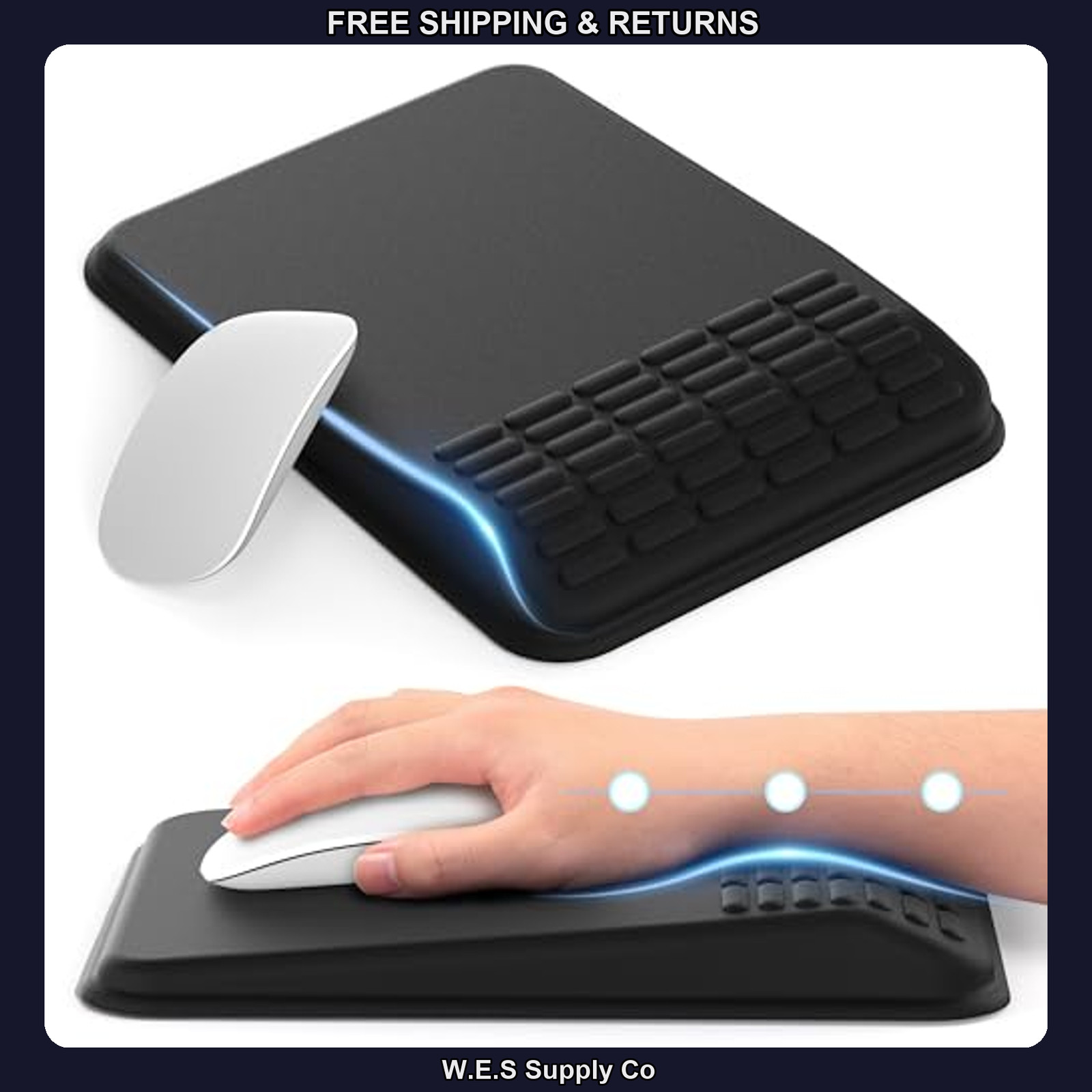 MEKASS Ergonomic Mouse Pad Wrist Rest Memory Foam Non-Slip Black