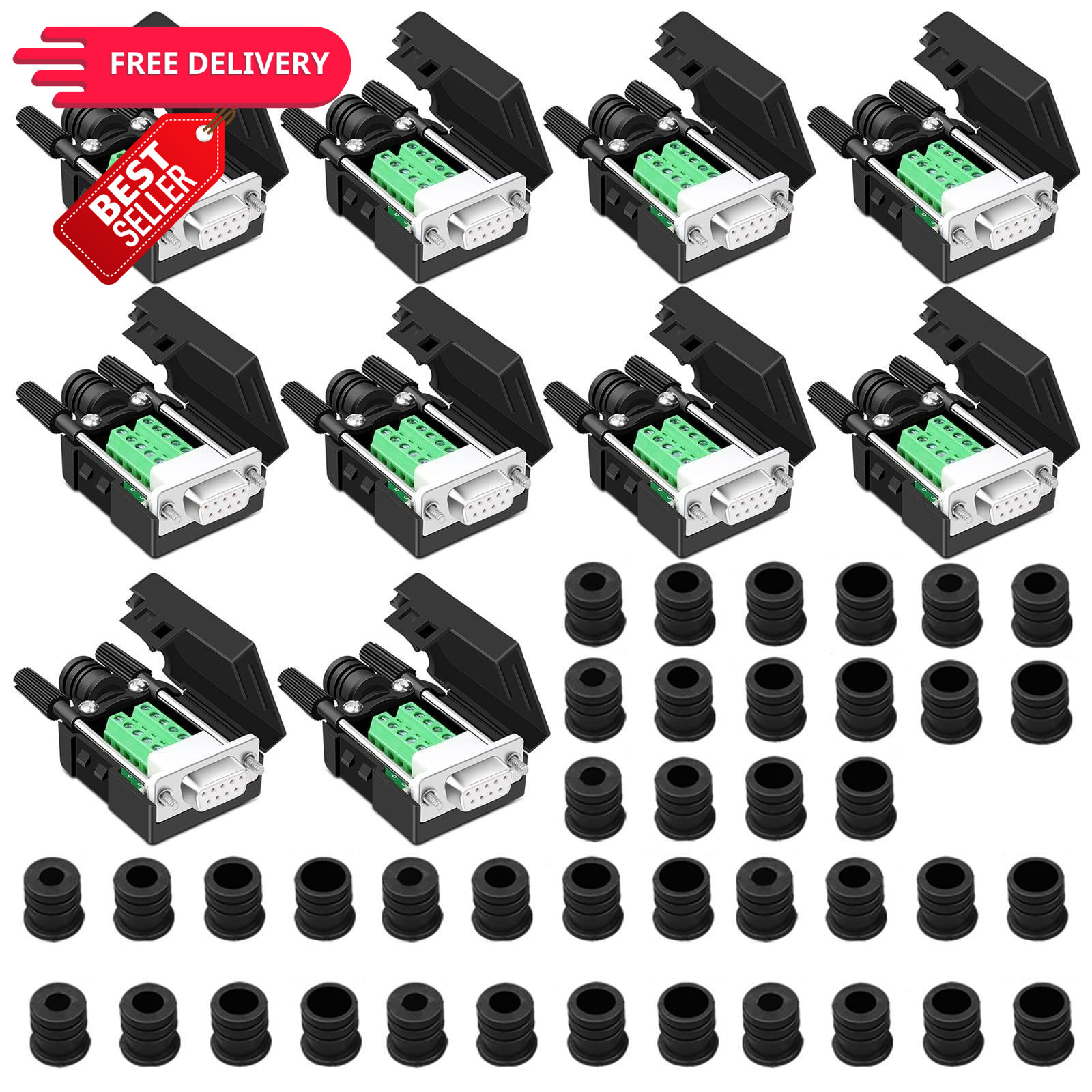 ANMBEST 10PCS DB9 Solderless Serial to 9 pin Terminal Female Breakout black
