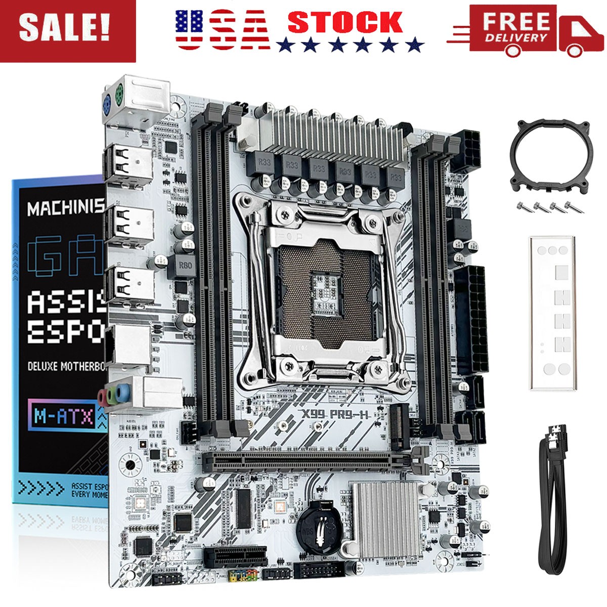 X99 LGA 2011-v3 White Motherboard 4 x DDR4 RAM PCI-e 3.0 M.2 USB 2.0 SATA 2.0