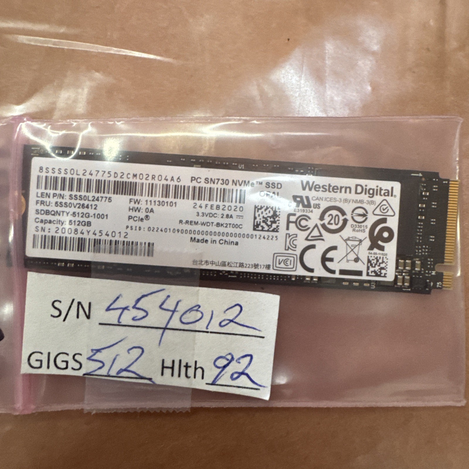 Western Digital PC SN730 512GB M.2 2280 NVMe SSD OPAL SDBQNTY-512G-1001 - 92%