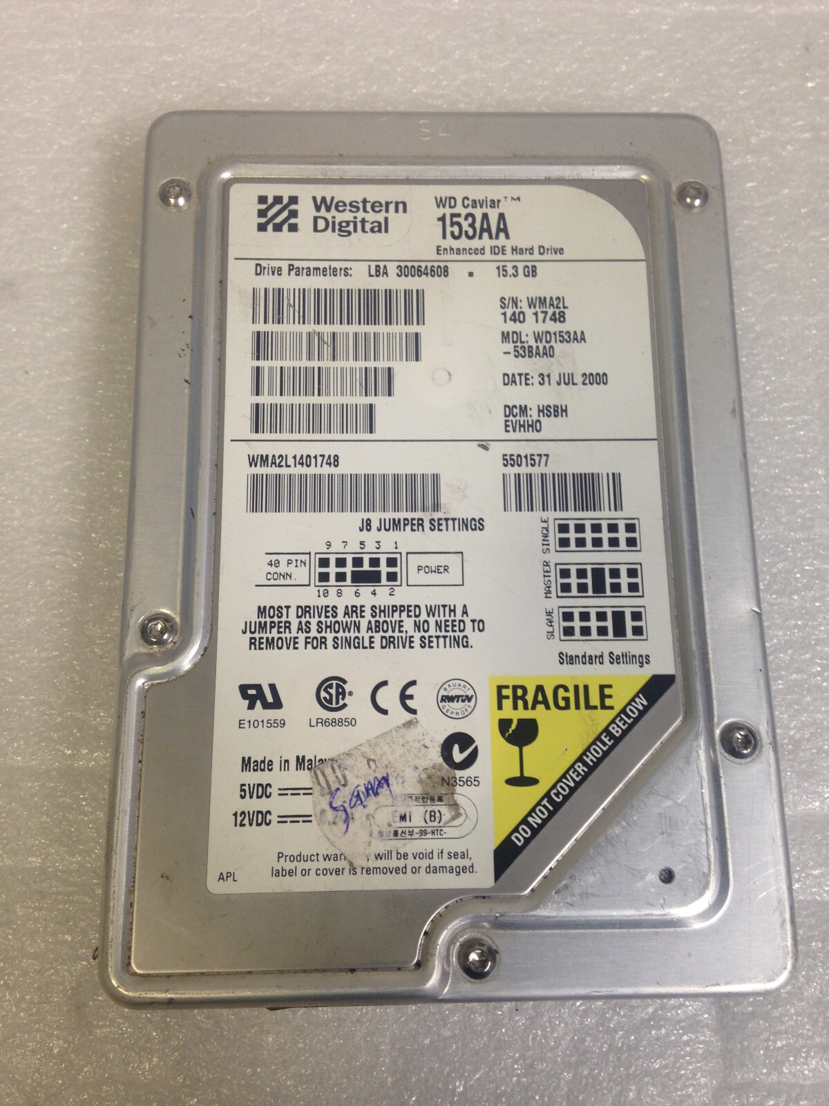 Western Digital WD153AA-53BAA0 IDE 15.3GB  3.5" Hard Drive