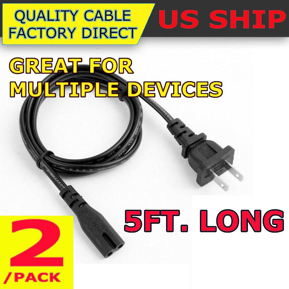 2X AC Power Cord Cable For Original Playstation PS2 PS3 PS4 Slim / Super Slim