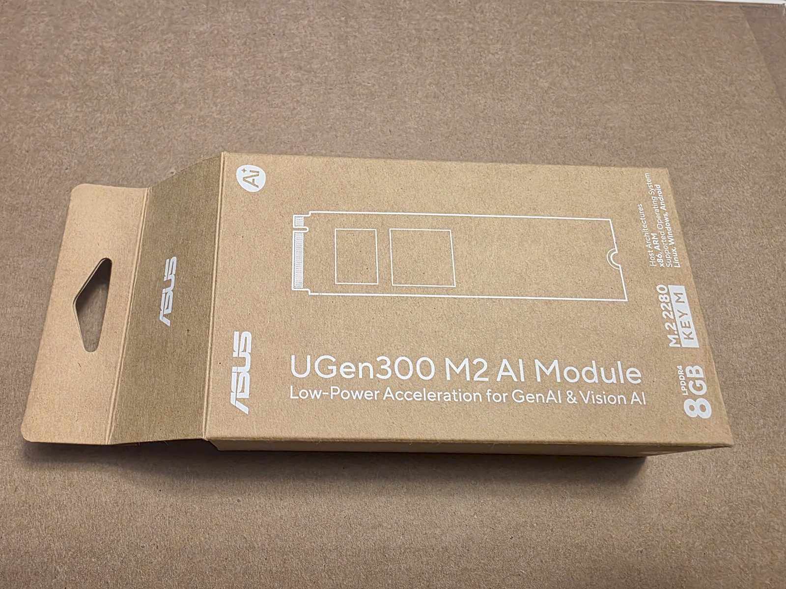 ASUS UGen300 M2 AI Module, Hailo-10H, 8GB LPDDR4, PCIe3 x4, M.2 Key-M 2280