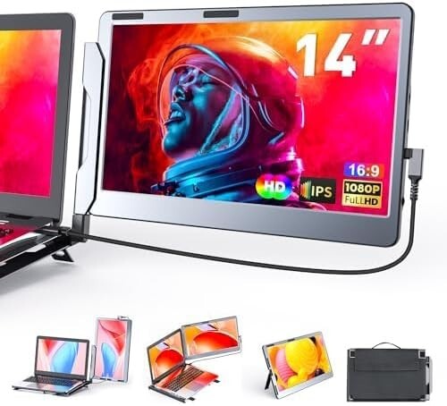 F1 Triple Portable Monitor Extender Aluminum Alloy Dual 14'' Display Multi-angle