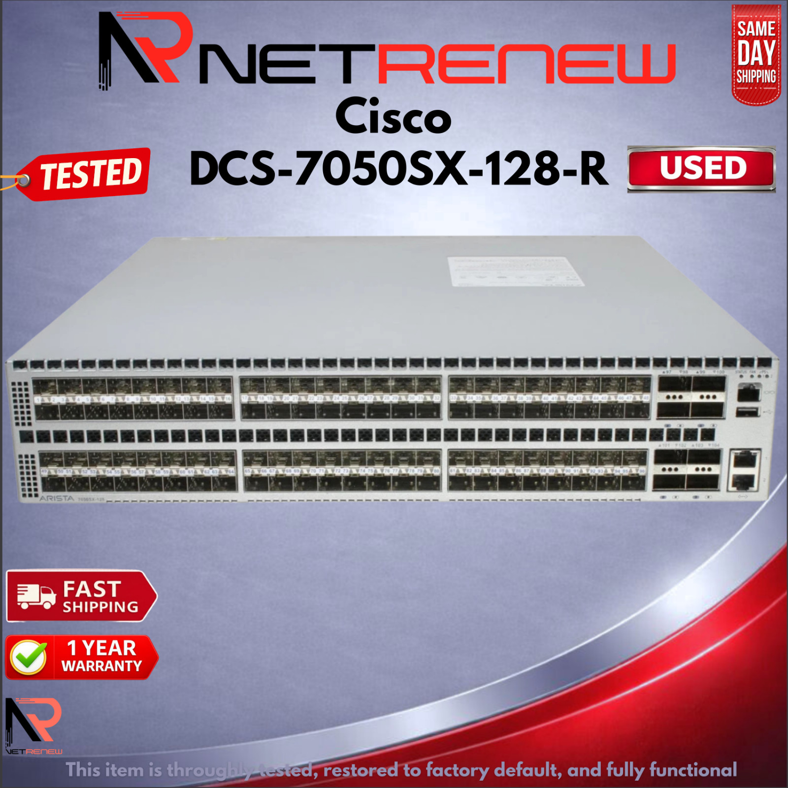 Arista DCS-7050SX-128-R  Dual PSU 96× 10GbE SFP+ • 8× 40GbE QSFP+