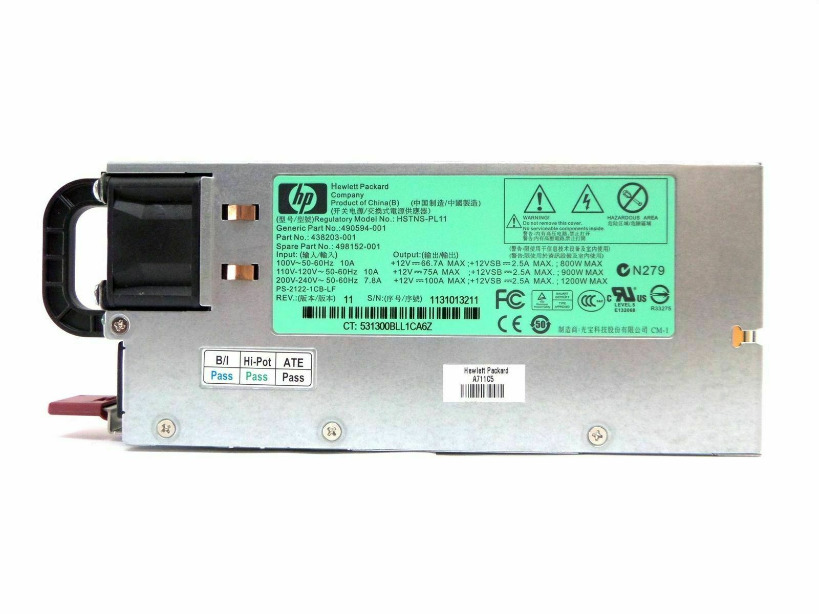HP Power Supply 438203-001 490594-001 498152-001 1200W HSTNS-PL11 FOR G6 / G7