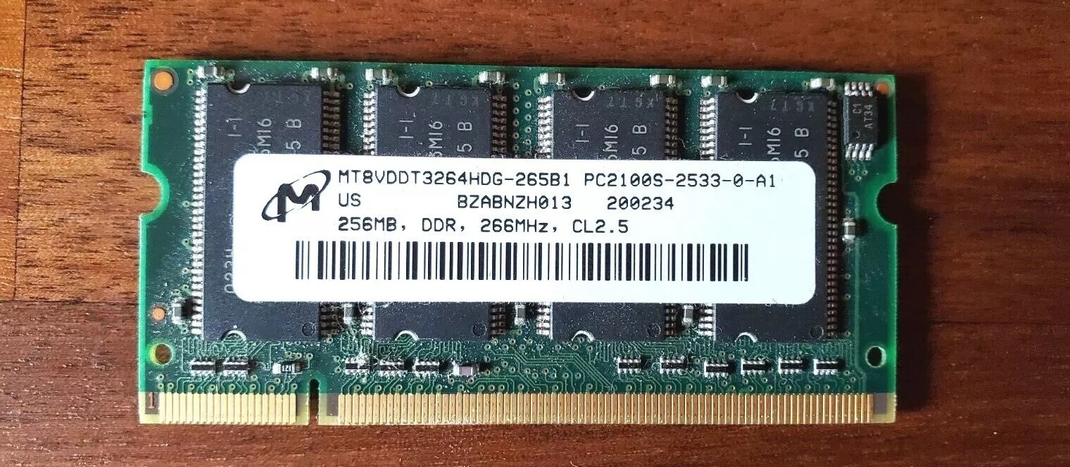 Micron PC2100S 256 MB SO-DIMM 266 MHz DDR Memory (MT8VDDT3264HDG-265C3)