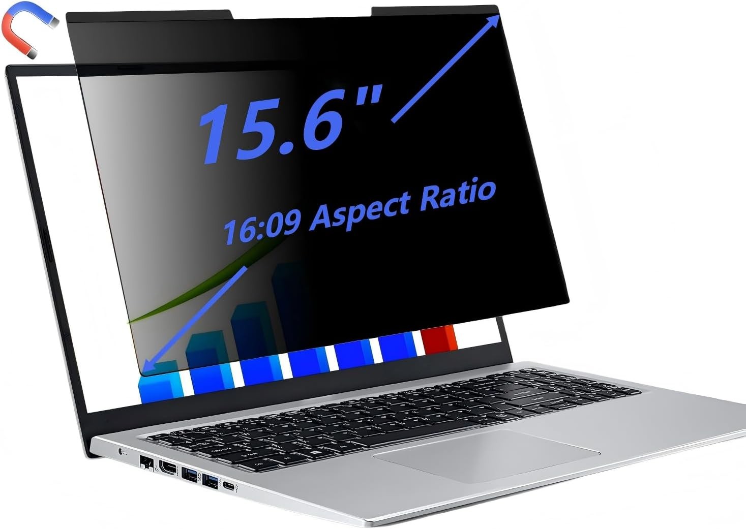 15.6" Magnetic Privacy Screen with Detachable Anti-Glare Filter for 16:9 Laptops