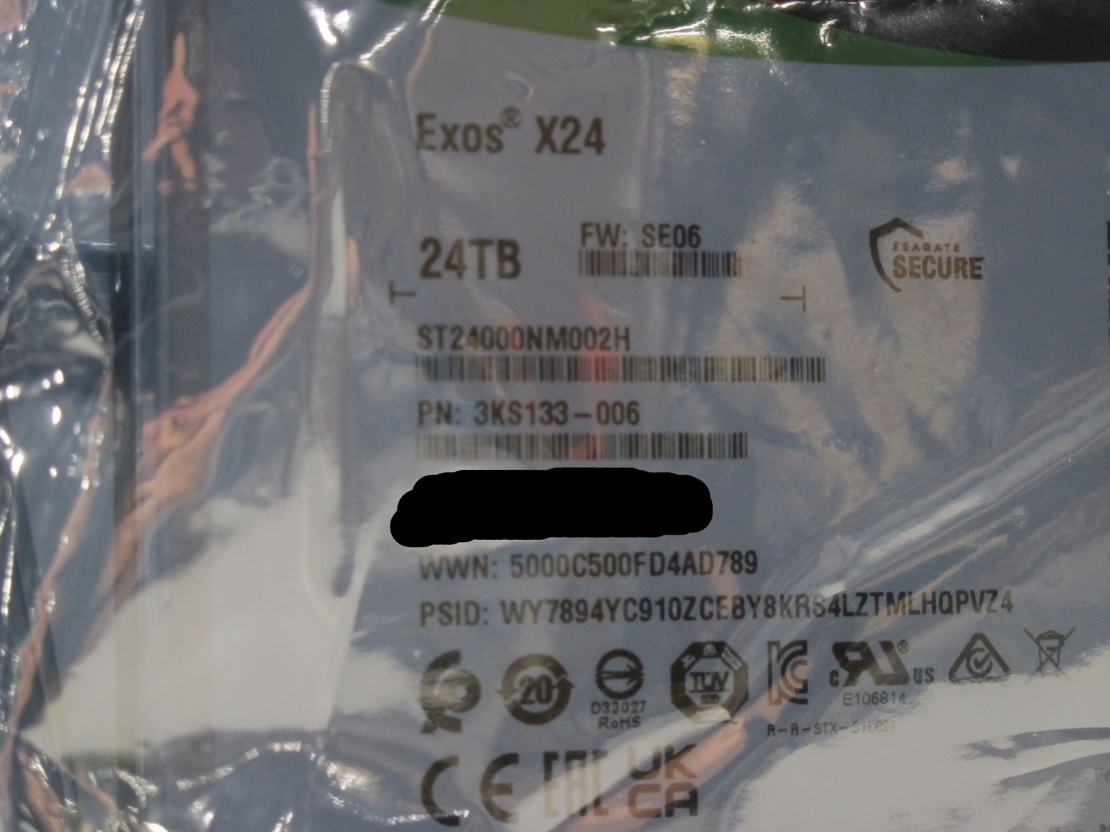 Seagate EXOS Enterprise 3KS133-006 24TB 3.5" Hard Drive ST24000NM002H
