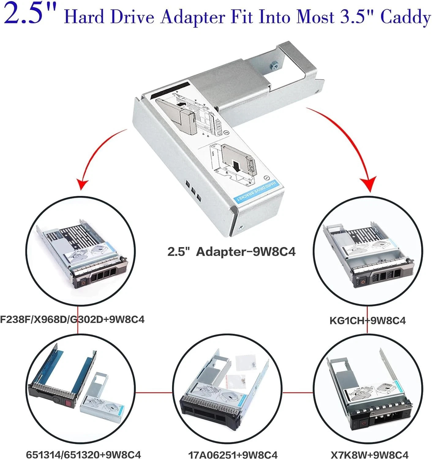 4x 9W8C4 3.5" to 2.5" Adapter for Dell F238F R710 R720 SAS SATA SSD Caddy