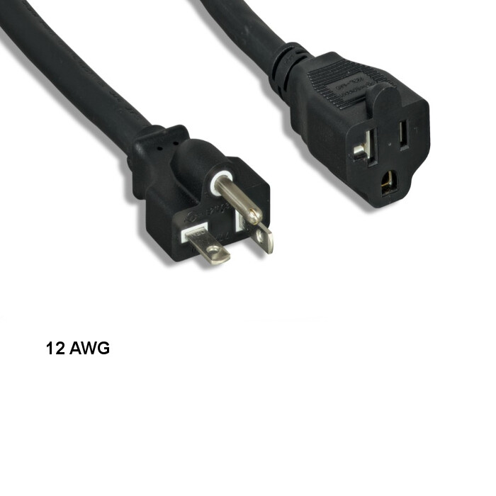 10PCS 10ft 12 AWG Power Extension Cord NEMA 5-20P to 5-20R 20A/125V SJT Blk