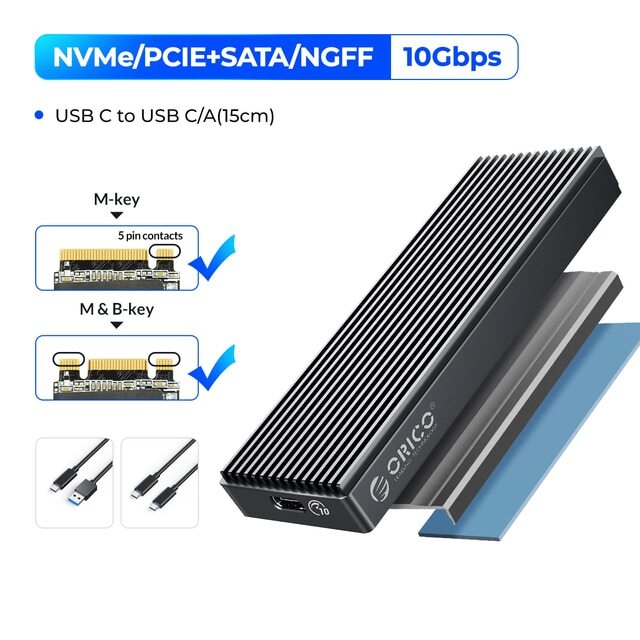 ORICO M.2 NVMe SATA SSD Enclosure 10Gbps USB C Adapter for 2230/2242/2260/2280