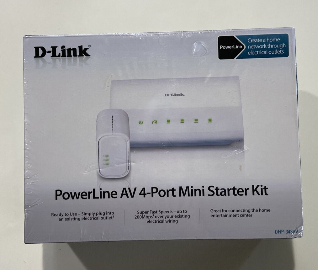D-Link Systems, Inc. DHP-348AV Powerline AV 4-Port Switch Mini Kit - NEW /SEALED